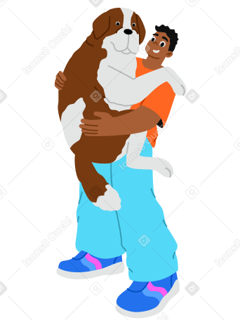 Hombre sosteniendo un perro grande en sus brazos PNG, SVG
