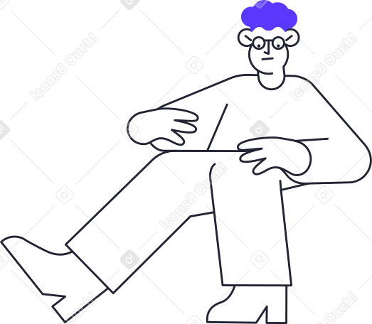 blue curly-haired man in glasses looking down Illustration in PNG, SVG