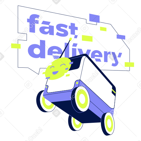 text fast delivery lettering and delivery robot PNG, SVG