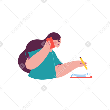 Illustration La femme parle au téléphone et écrit dans le cahier aux formats PNG, SVG