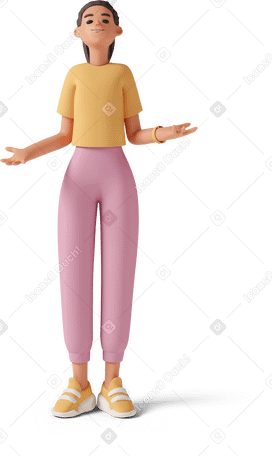 3D young woman standing looking up Illustration in PNG, SVG