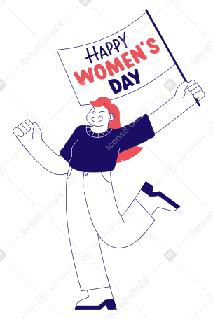 手に旗を持って女性の日を祝う若い女性 PNG、SVG