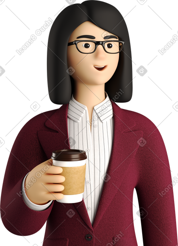 Businesswoman in red suit with paper coffee cup PNG, SVG