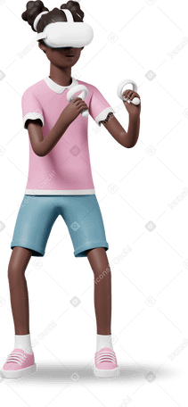 3D girl child with vr glasses Illustration in PNG, SVG