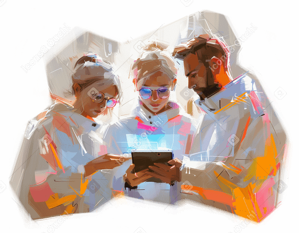 oil painting of a scientists discussing a project PNG, SVG