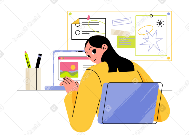 Girl working at home Illustration in PNG, SVG