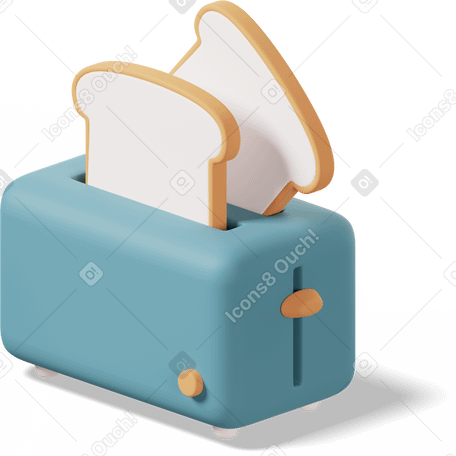 3D Blue toaster with bread PNG, SVG
