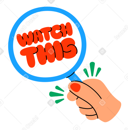 lettering sticker watch this hand and magnifier Illustration in PNG, SVG