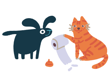 Cat offering toilet paper to dog PNG, SVG