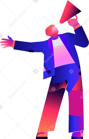 メガホンに向かって話すスーツを着た男性 PNG、SVG