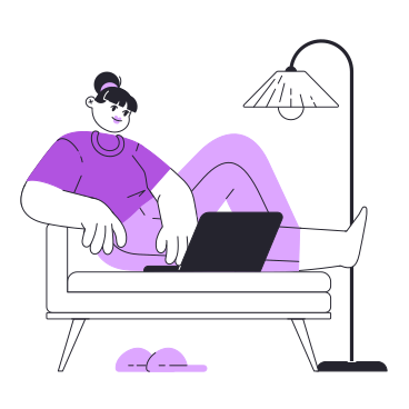 Frau arbeitet aus der ferne mit laptop auf dem sofa PNG, SVG