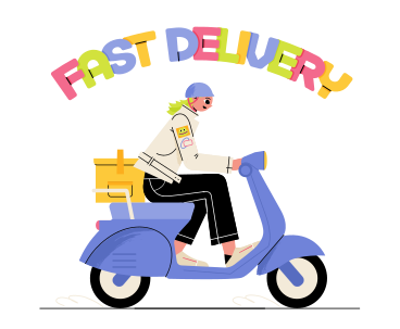 Lettering Free Delivery with girl who delivers an order PNG, SVG