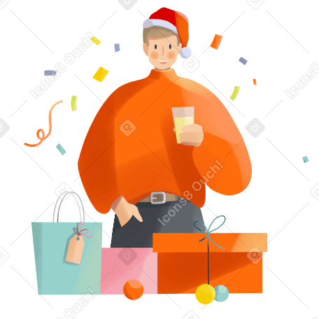 Young man in Christmas hat Illustration in PNG, SVG