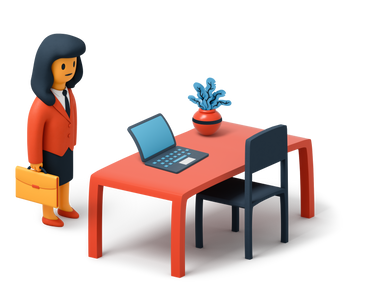 Business woman standing next to her desk PNG, SVG