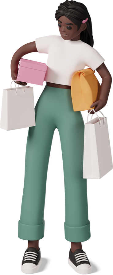 black girl holding box and bags PNG, SVG