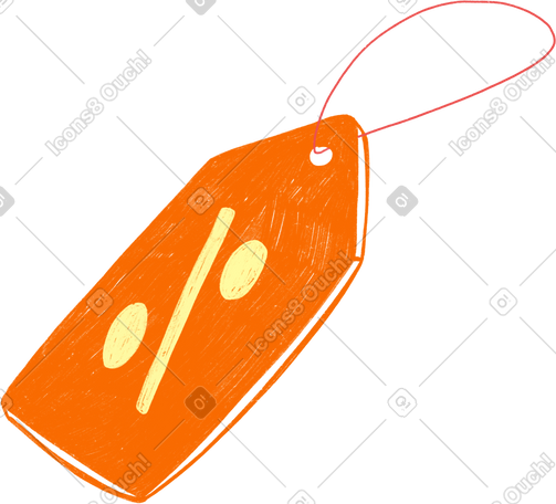 orange tag with a discount sign on a red string PNG, SVG