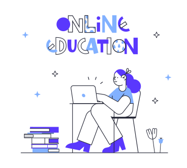 Online education text over the girl with laptop and books PNG, SVG
