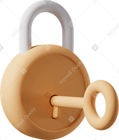 3D yellow padlock with key Illustration in PNG, SVG