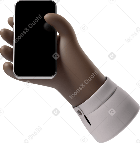 3D Black skin hand holding a phone PNG, SVG