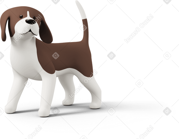 3D front view of a beagle dog looking aside Illustration in PNG, SVG
