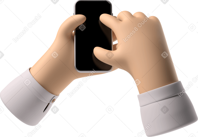 3D White skin hands with a phone PNG, SVG