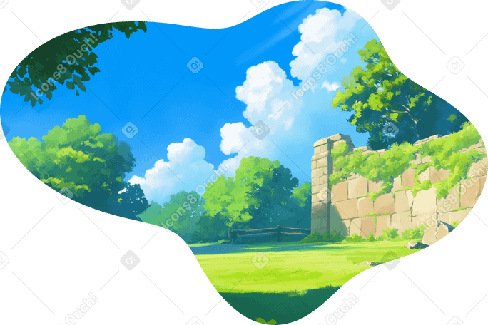 夏季风景与公园墙背景 PNG, SVG
