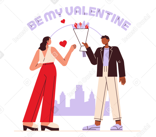 Schriftzug „be my valentine“ mit valentinstagspaar PNG, SVG