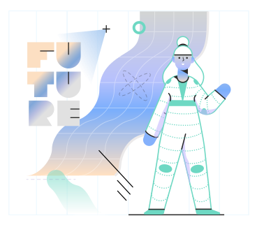Future text and a woman in a technological suit PNG, SVG