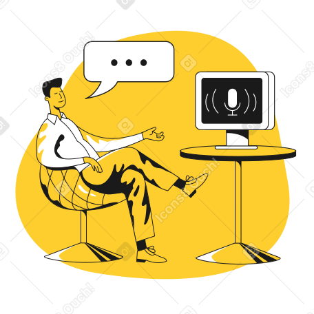 Man communicates with a voice assistant Illustration in PNG, SVG