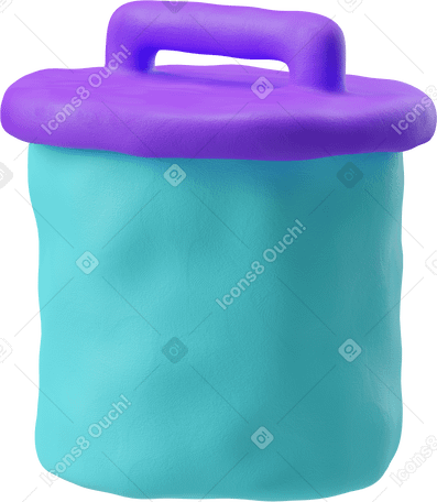 3D Three-quarter view of a blue trash can PNG, SVG