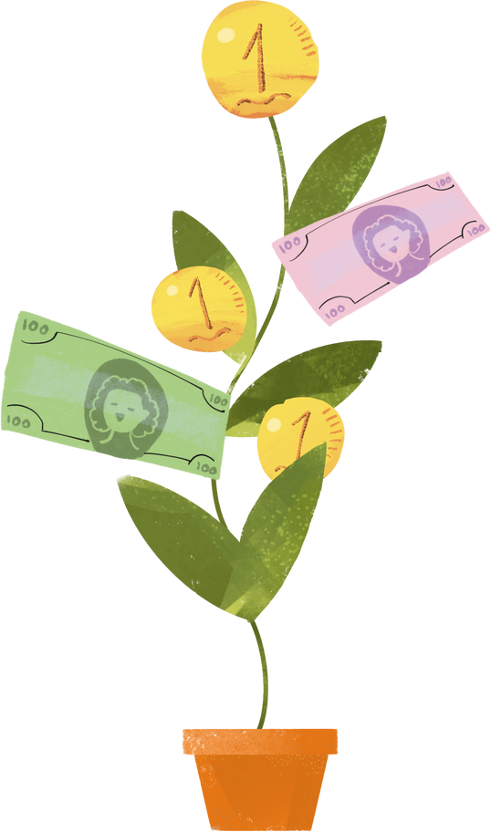 money tree with coins and banknotes Illustration in PNG, SVG
