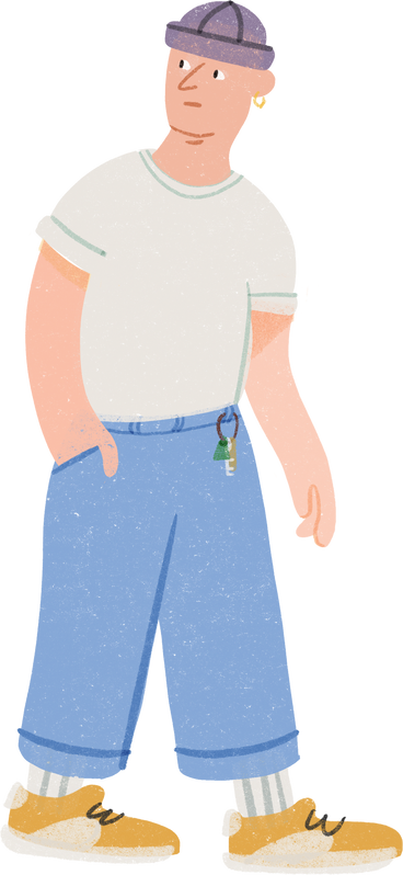 Man in a white tshirt looks back while walking PNG, SVG