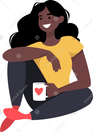 sitting girl with a cup of tea PNG, SVG