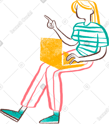 Blond woman sitting with laptop PNG, SVG