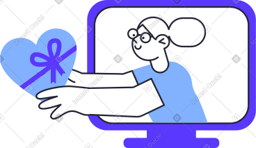 Woman in monitor giving present PNG, SVG