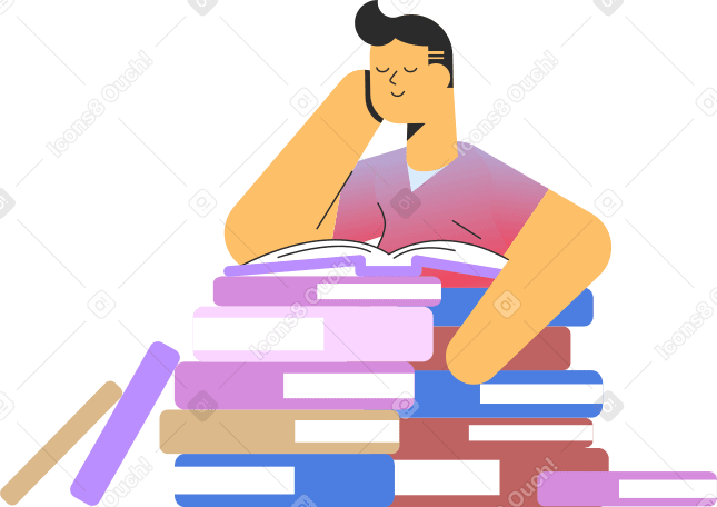 man in pile of books PNG, SVG