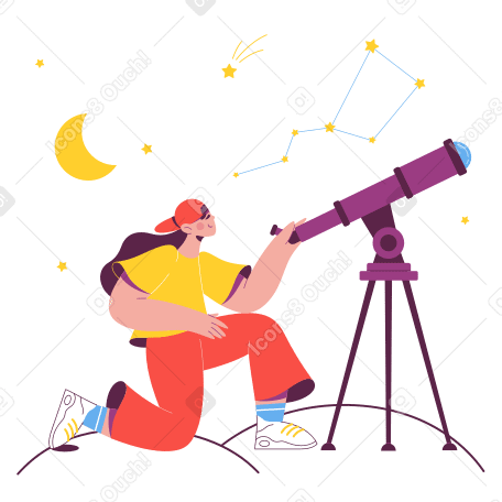 Stargazing with a telescope PNG, SVG