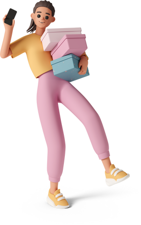 3D girl with boxes PNG, SVG