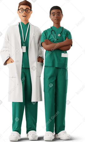 3D female doctor and male doctor standing together Illustration in PNG, SVG