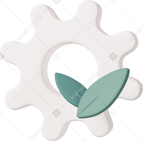 3D cogwheel and green leaves PNG, SVG
