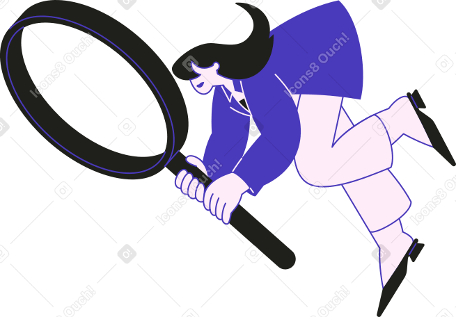 woman with huge magnifying glass PNG, SVG