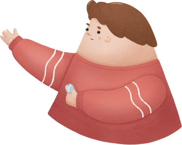 man in the red sweater  pointing upward with his hand PNG, SVG