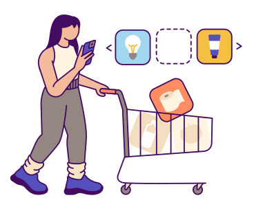 Woman online shopping with a shopping cart PNG, SVG