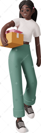 3D black girl holding parcels в PNG, SVG