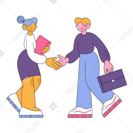 Woman and man shaking hands making business deal Illustration in PNG, SVG