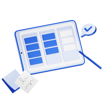 Illustration animée Tableau de planification kanban sur tablette aux formats GIF, Lottie (JSON) et AE