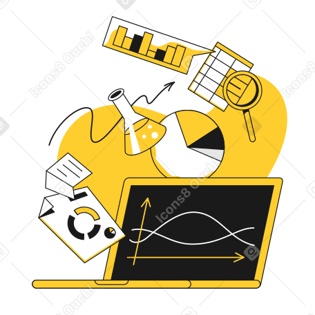 Data science graphs floating from laptop Illustration in PNG, SVG
