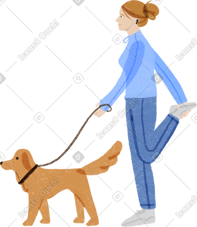 woman in sportswaer warming up while walking a dog PNG, SVG