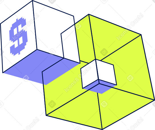 cube with a dollar in a transparent cube PNG, SVG