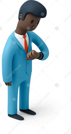 3D Black man checking time on his watch PNG, SVG
